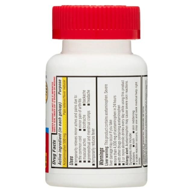 Viên Mềm Giảm Đau EQUATE Extra Strength Acetaminophen, 500 mg, Hủ 100 Viên
