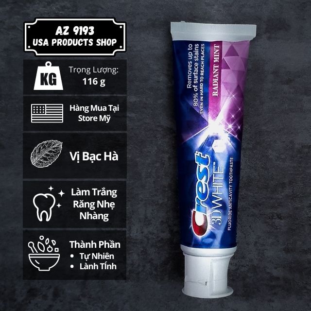 Kem Đánh Răng Crest 3D White RADIANT MINT 116g