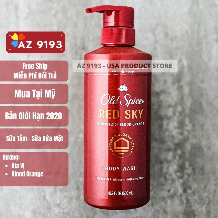 Sữa Tắm Old Spice RED SKY With Notes Of Blood Orange 500ml - Hàng Mỹ