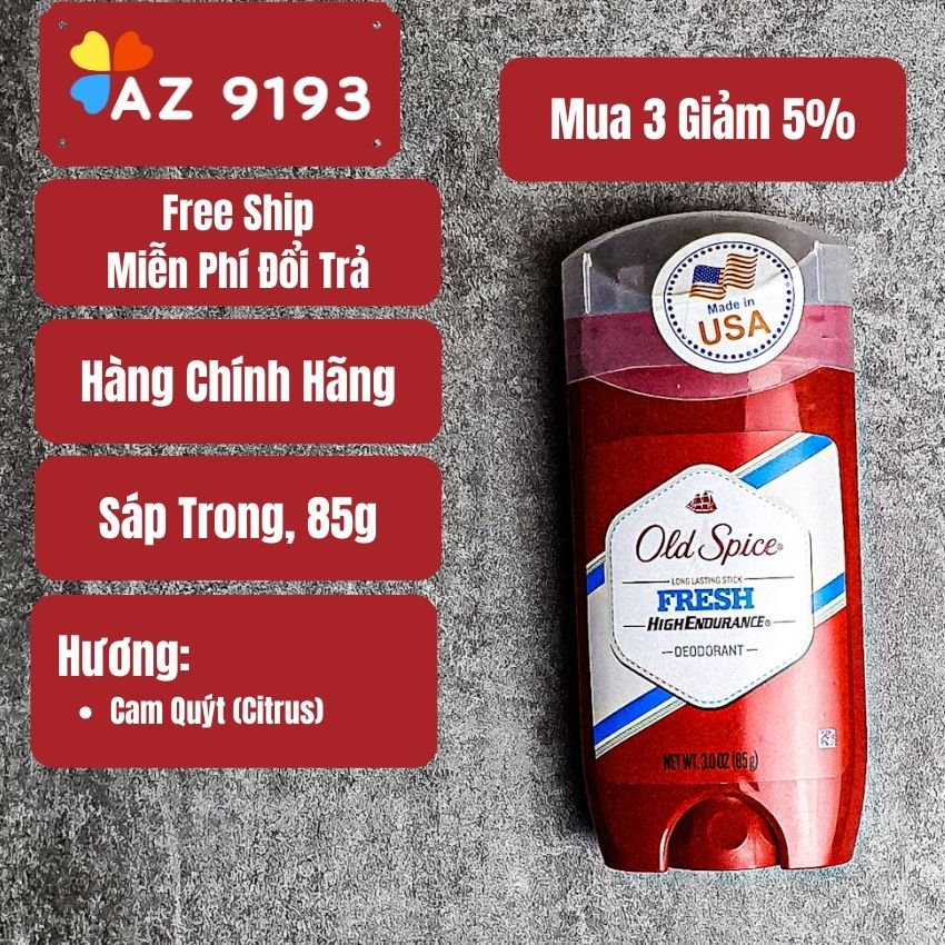 Lăn Khử Mùi Old Spice High Endurance FRESH - Sáp Xanh 85g, Hàng Mỹ