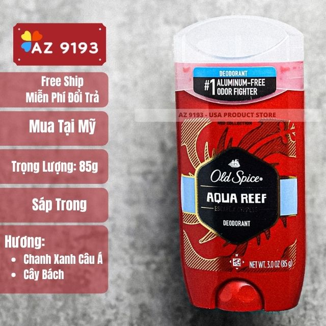 Lăn Khử Mùi Old Spice Red Collection AQUA REEF - Sáp Xanh 85g