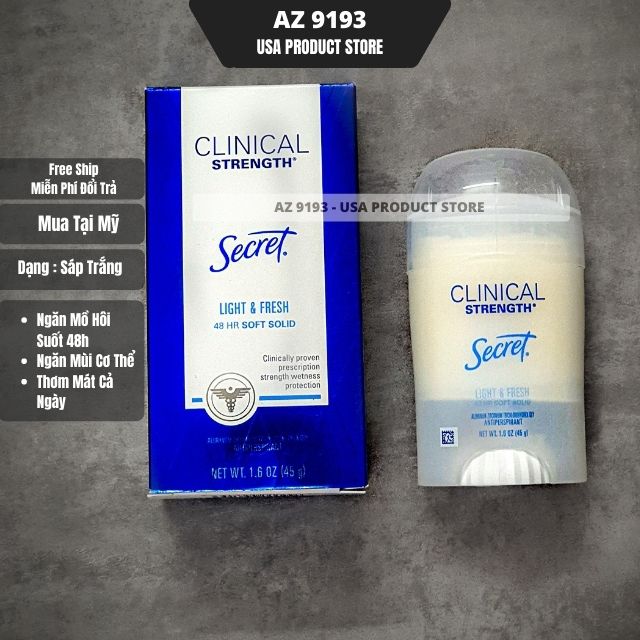 Lăn Khử Mùi Secret Light & Fresh - Sáp Trắng Mềm 45g
