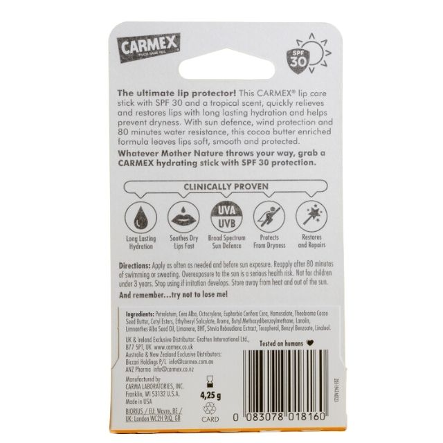Son Dưỡng Chống Nắng CARMEX Tropical SPF 30, 4.25g - Nội Địa Mỹ