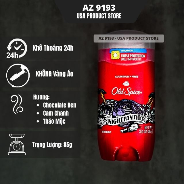 Lăn Khử Mùi Old Spice Aluminum Free NIGHT PANTHER - Sáp Xanh 85g