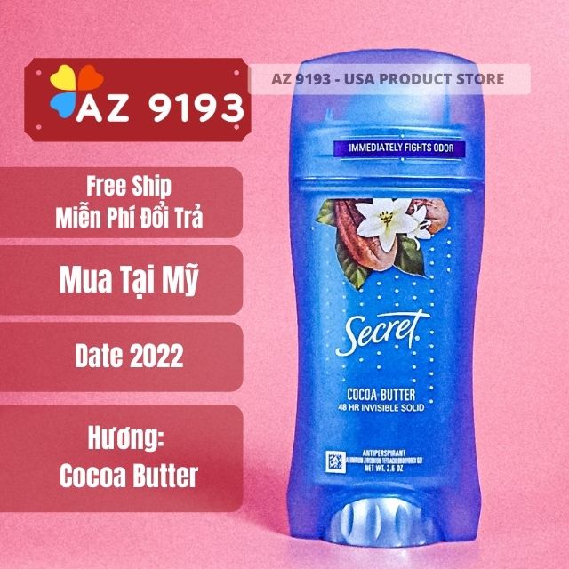 Lăn Khử Mùi Nữ Secret Cocoa Butter 74g, Dạng Sáp - Hàng Xách Tay Mỹ