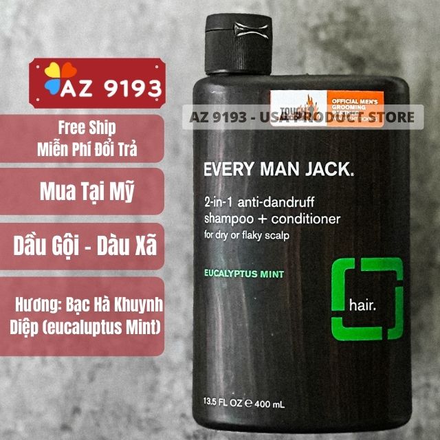 Dầu Gội 2 Trong 1 Every Man Jack EUCALYPTUS MINT Anti - Dandruff 400ml