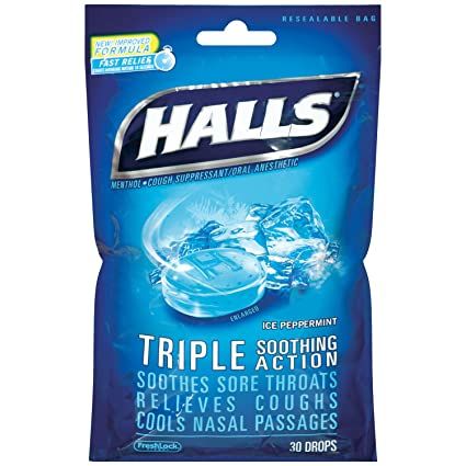 Kẹo Halls Halls Triple Soothing Action Bạc Hà 30 viên