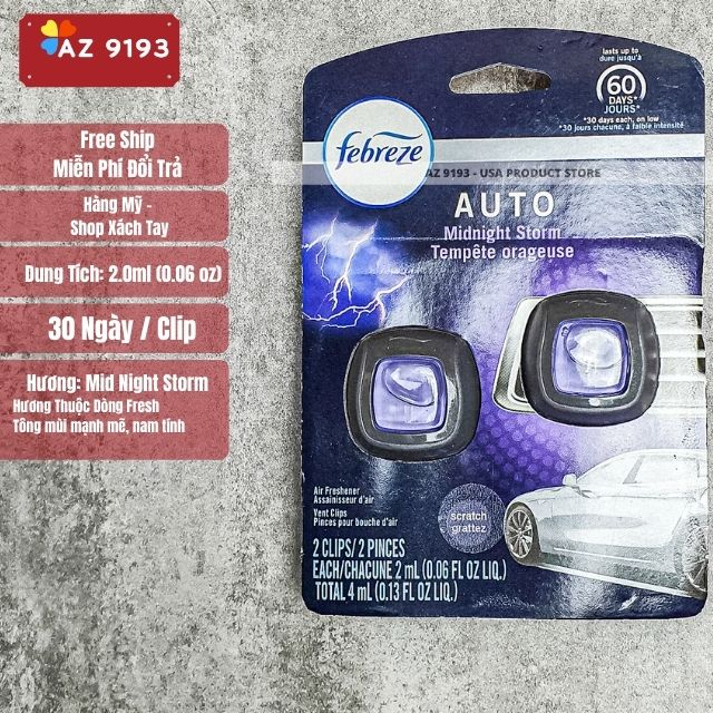 Thơm Xe Febreze Midnight Storm 2ml x 5c