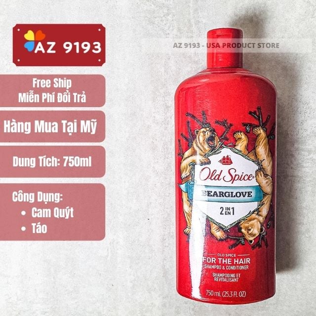 Dầu Gội Nam 2 trong 1 Old Spice BEARGLOVE 750ml (23.5 oz) - Hàng Mỹ