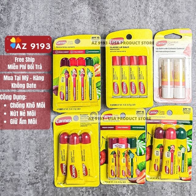 Son Dưỡng Môi Carmex FRESH CHERRY Spf 15, 10g/ tuýp, DạngTuýp, Set 3 - Hàng Mỹ