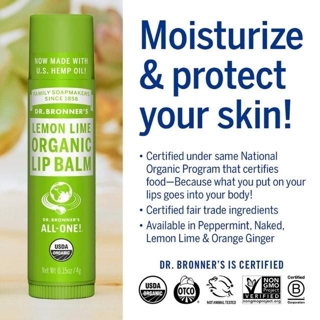 Son Dưỡng Môi Hữu Cơ Dr Bronner's Organic Lip Balm LEMON LIME 4g