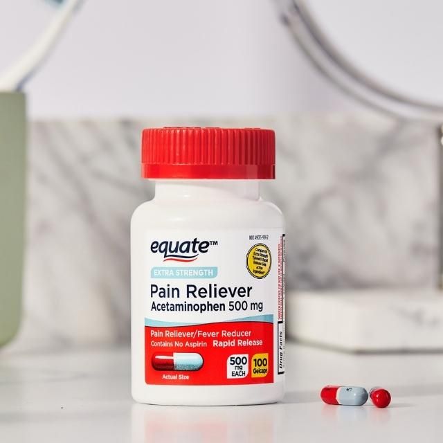 Viên Mềm Giảm Đau EQUATE Extra Strength Acetaminophen, 500 mg, Hủ 100 Viên