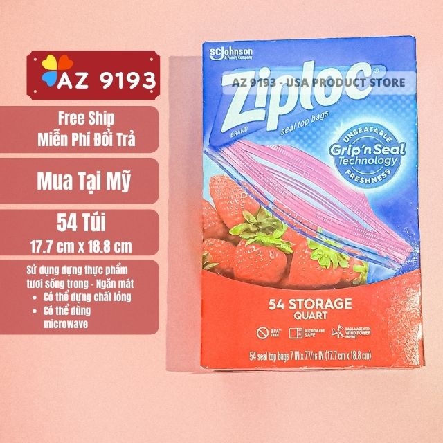 Túi Zip Đựng Thực Phẩm Thực Phẩm Ziploc Storage 17.7 x 18.8 cm, 54 Túi - Hàng Mỹ