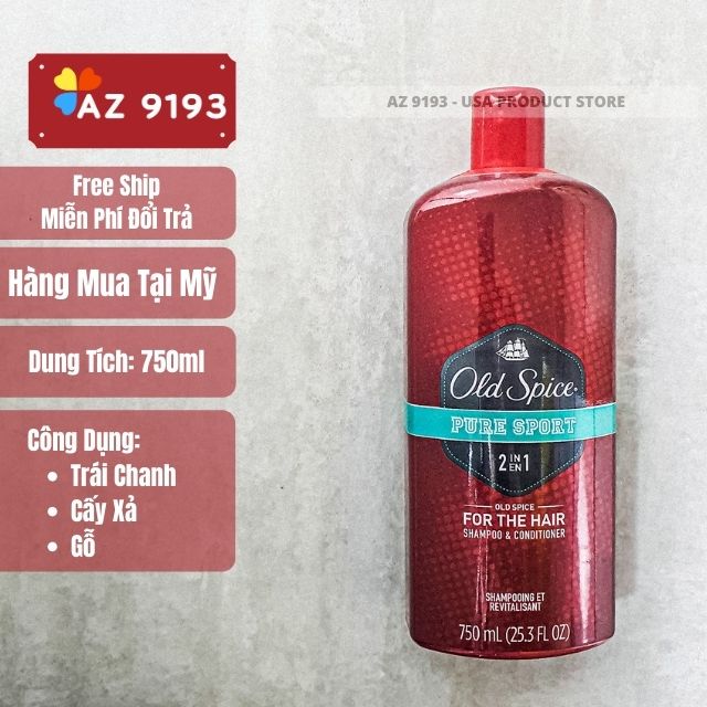 Dầu Gội Nam 2 trong 1 Old Spice PURE SPORT 750ml (23.5 oz) - Hàng Mỹ