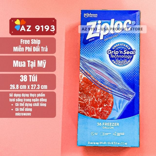 Túi Zip Đựng Thực Phẩm Ziploc FREEZER, 38 Túi, Kích Thước 26.8 x 27.3 cm - Hàng Mỹ