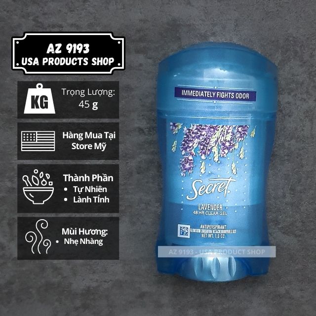 Lăn khử mùi Secret LAVENDER - Dạng gel 45g