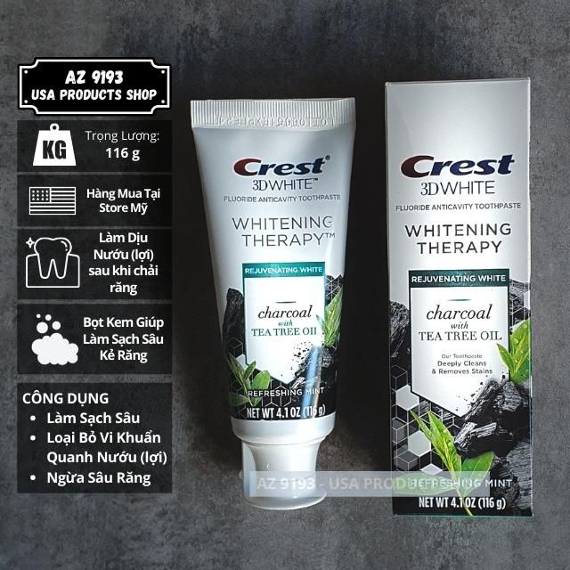 Kem Đánh Răng Crest 3D White Dòng Whitening Therapy CHARCOAL with TEA TREE OIL 116g