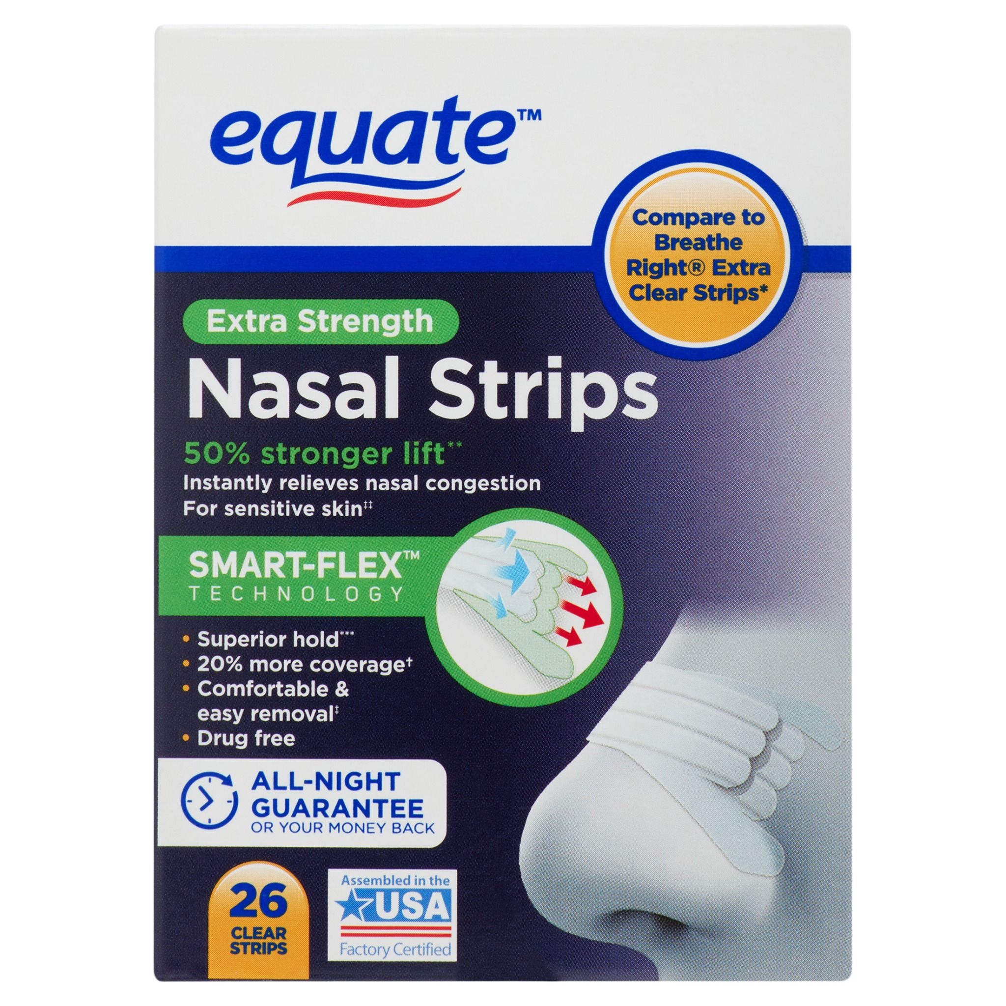 Miếng Dán Chống Ngáy Equate Nasal Strips Extra Strength Clear (26 miếng dán trong)
