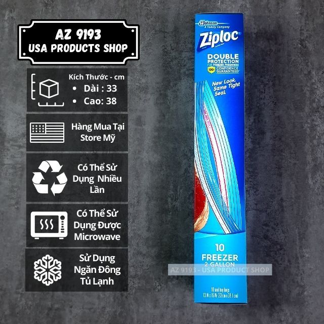 Túi Zip Đựng Thực Phẩm Ziploc FREEZER, 10 túi, kích thước 33 x 38.1 cm