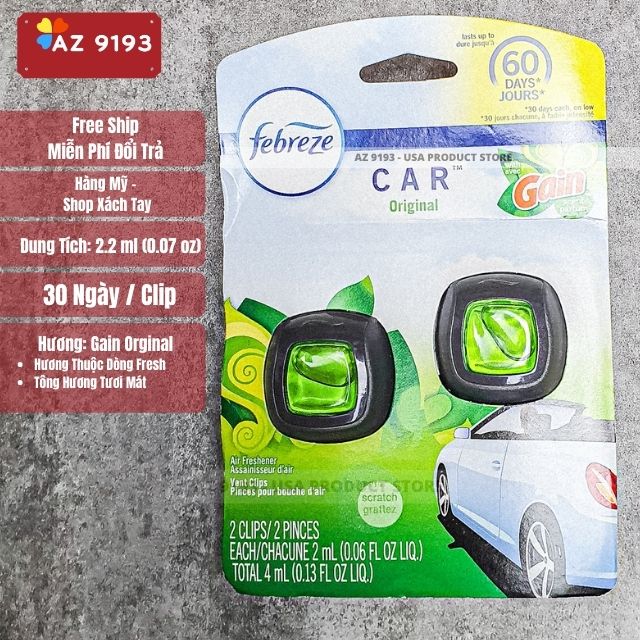 Thơm Xe Hơi Febreze Original Scent 2ml x 5c