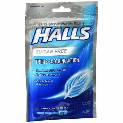 Kẹo Halls Sugar Free TRIPLE SOOTHING ACTION Mountain Menthol 25 Viên