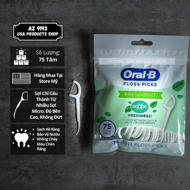 Tăm chỉ nha khoa Oral B Floss Picks SCOPE FRESH MINT - 75 tăm