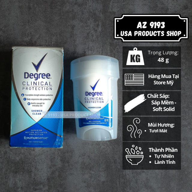 Lăn Khử Mùi Degree Clinical SHOWER CLEAN - Sáp Trắng Mềm 48g