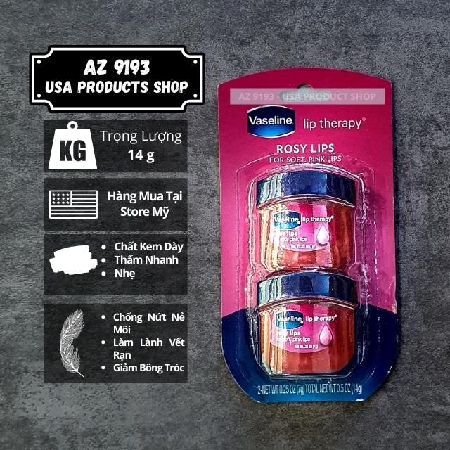 Son Dưỡng Môi Vaseline Lip Therapy ROSY LIPS Set 2 hủ 7g - Hàng Mỹ