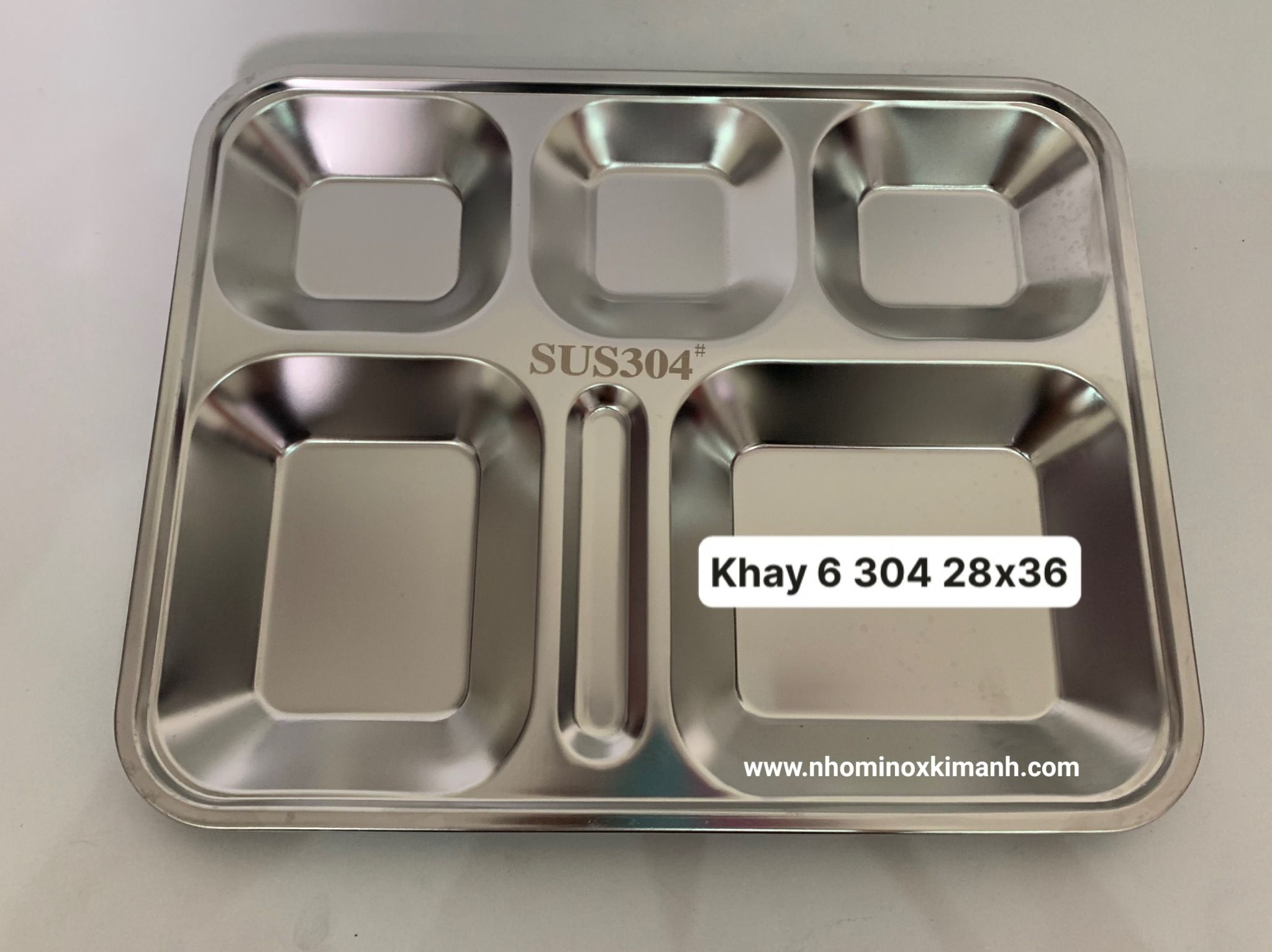 Khay cơm phần 6 ô 28x35.5x2.9 inox 201/inox 304