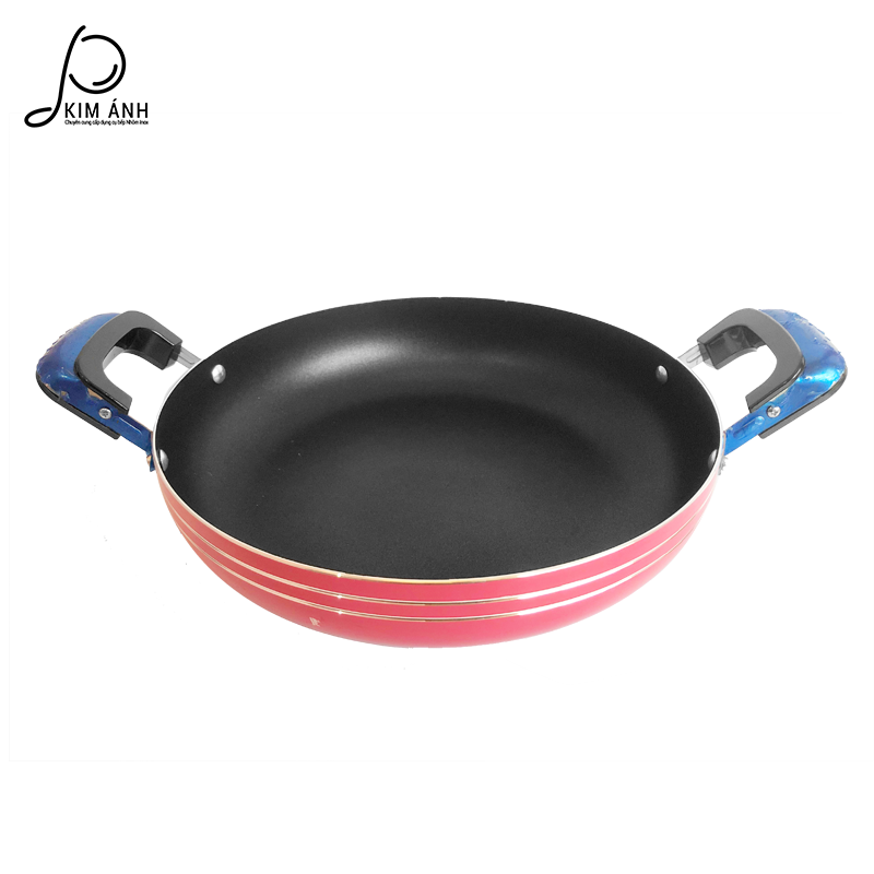 Chảo chống dính đáy bằng Gia Linh 2 quai đen chịu nhiệt