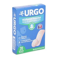 Băng cá nhân ít thấm nước Urgo Washproof 20 - 4 kích cỡ (hộp 20 miếng)