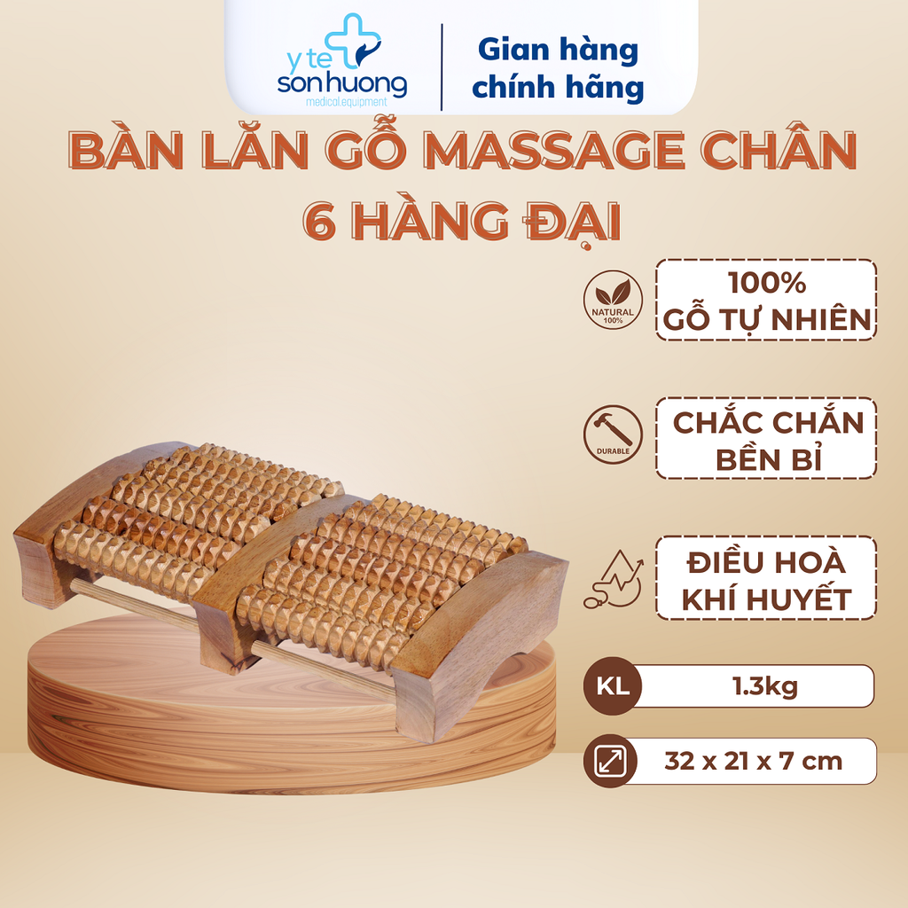 Bàn lăn gỗ massage chân 6 hàng đại