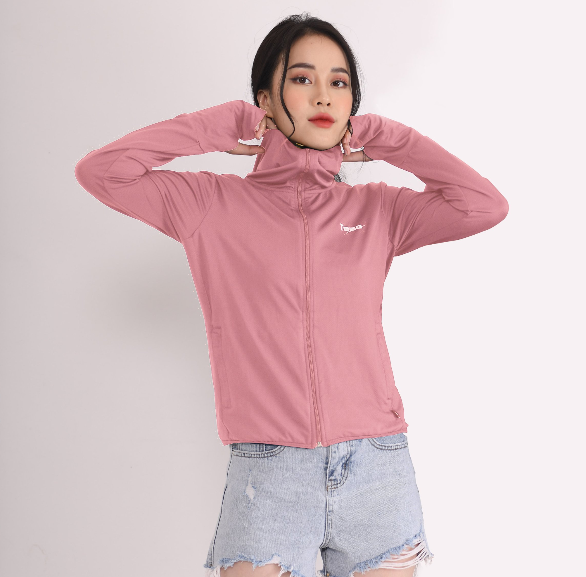 Áo chống nắng nữ dáng ngắn 1 lớp, hồng - 2104ACNB02HOG