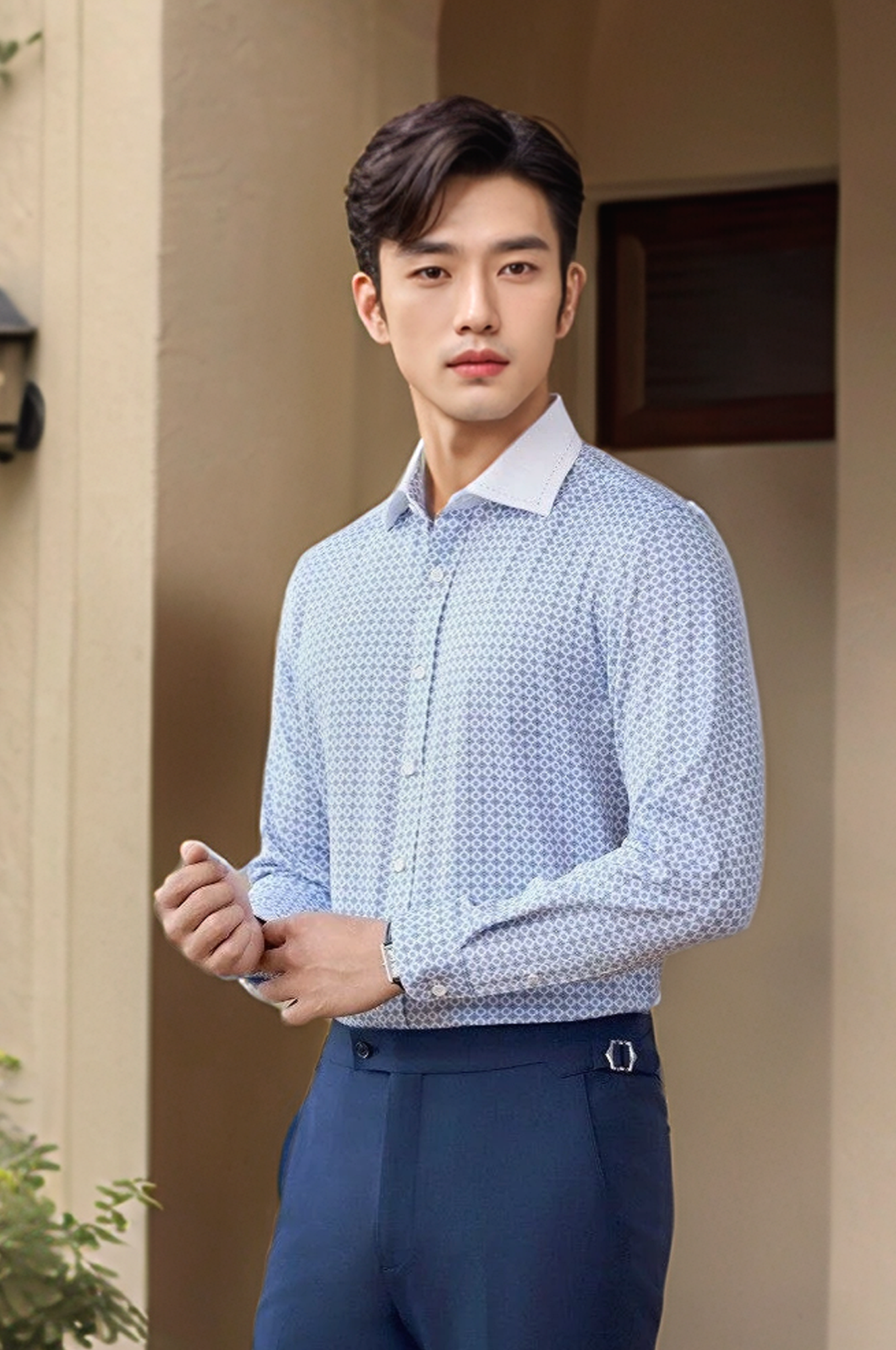 Áo sơ mi nam dài tay For Boss họa tiết, Slimfit Tezo - 25SMDH041