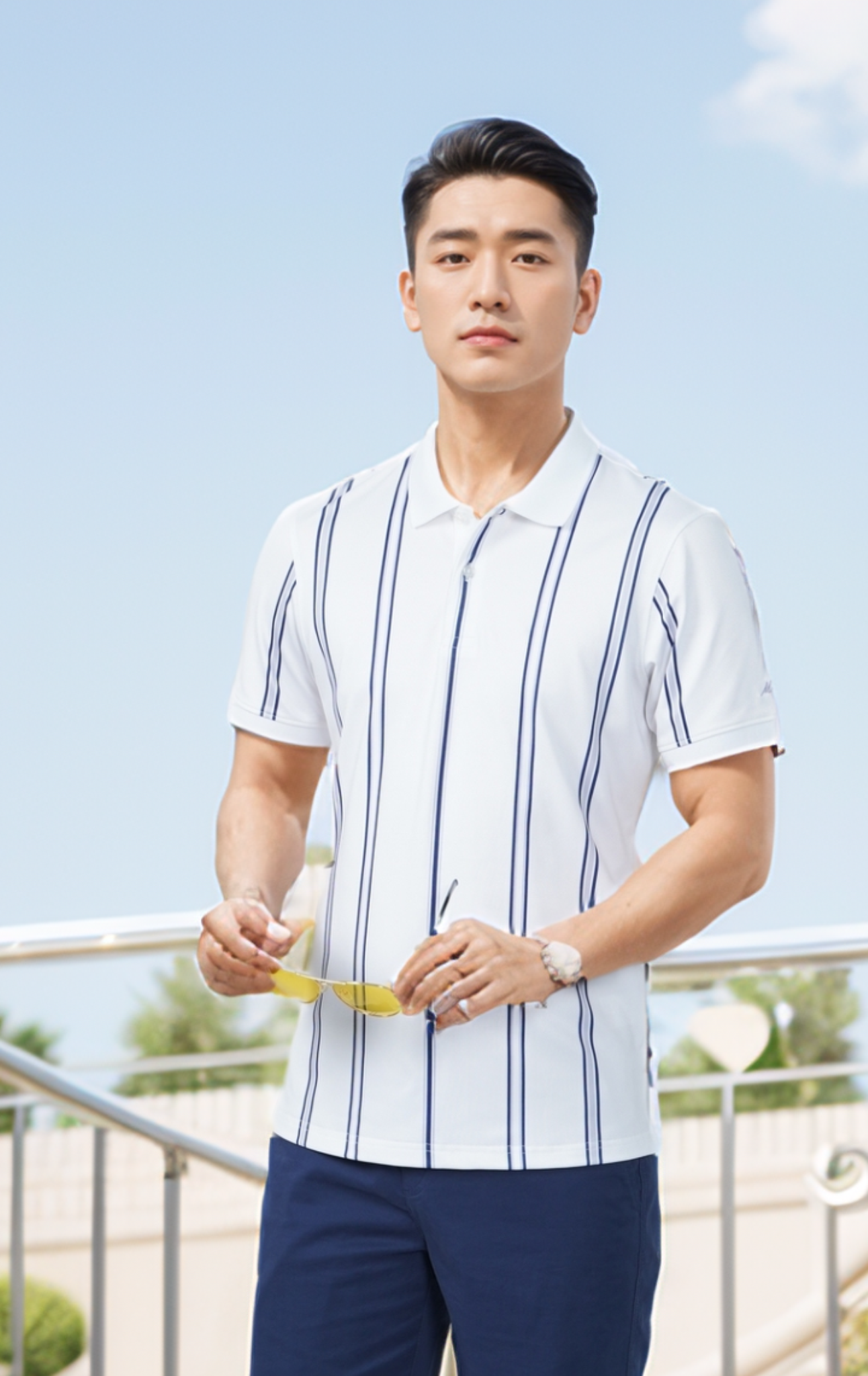 Áo polo nam thiết kế Luxury Stripe Tezo - 25APCS072