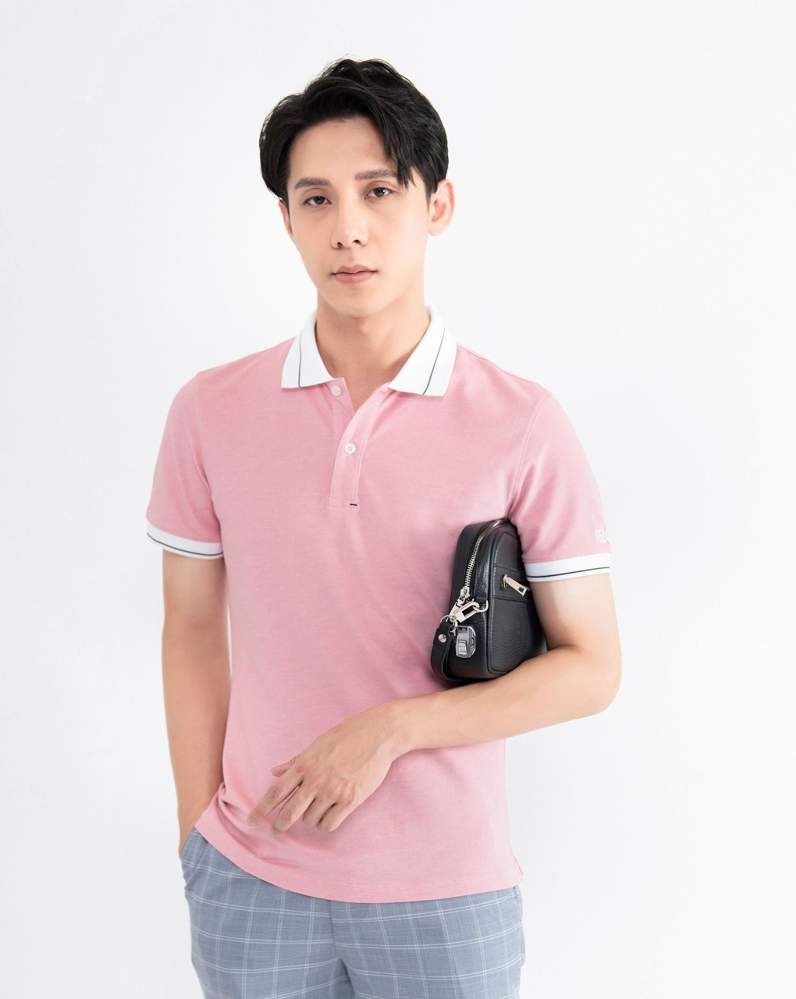 Áo polo nam hồng phối bo