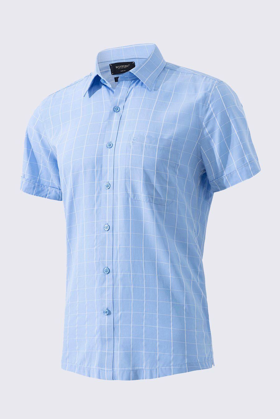 Áo sơ mi nam cộc tay caro, (Xanh) - 4SMCC003XAH