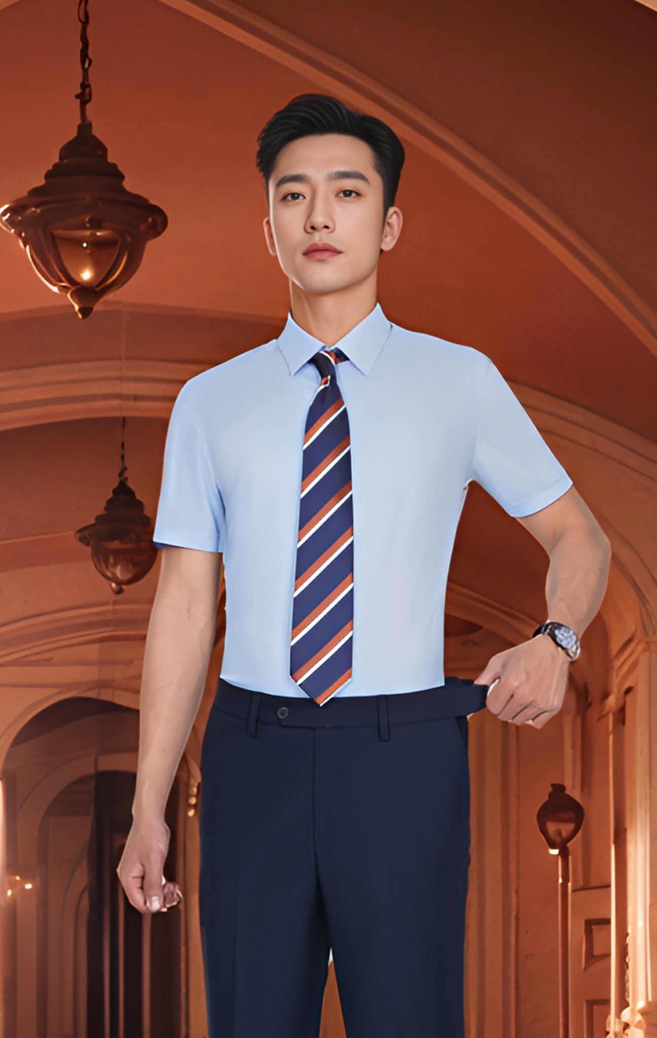 Áo sơ mi nam cộc tay kẻ body Tezo - 24SMCC015