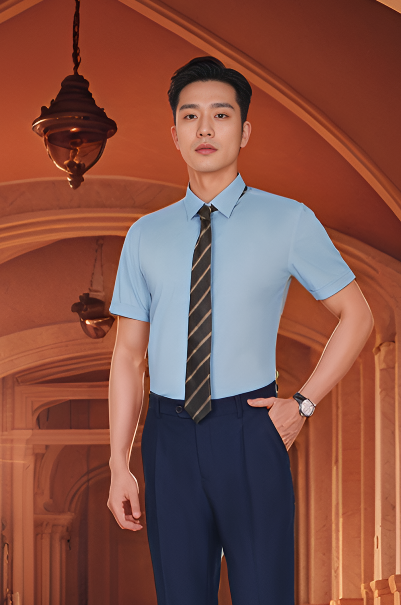 Áo sơ mi nam cộc tay Tezo - 23SMCB009