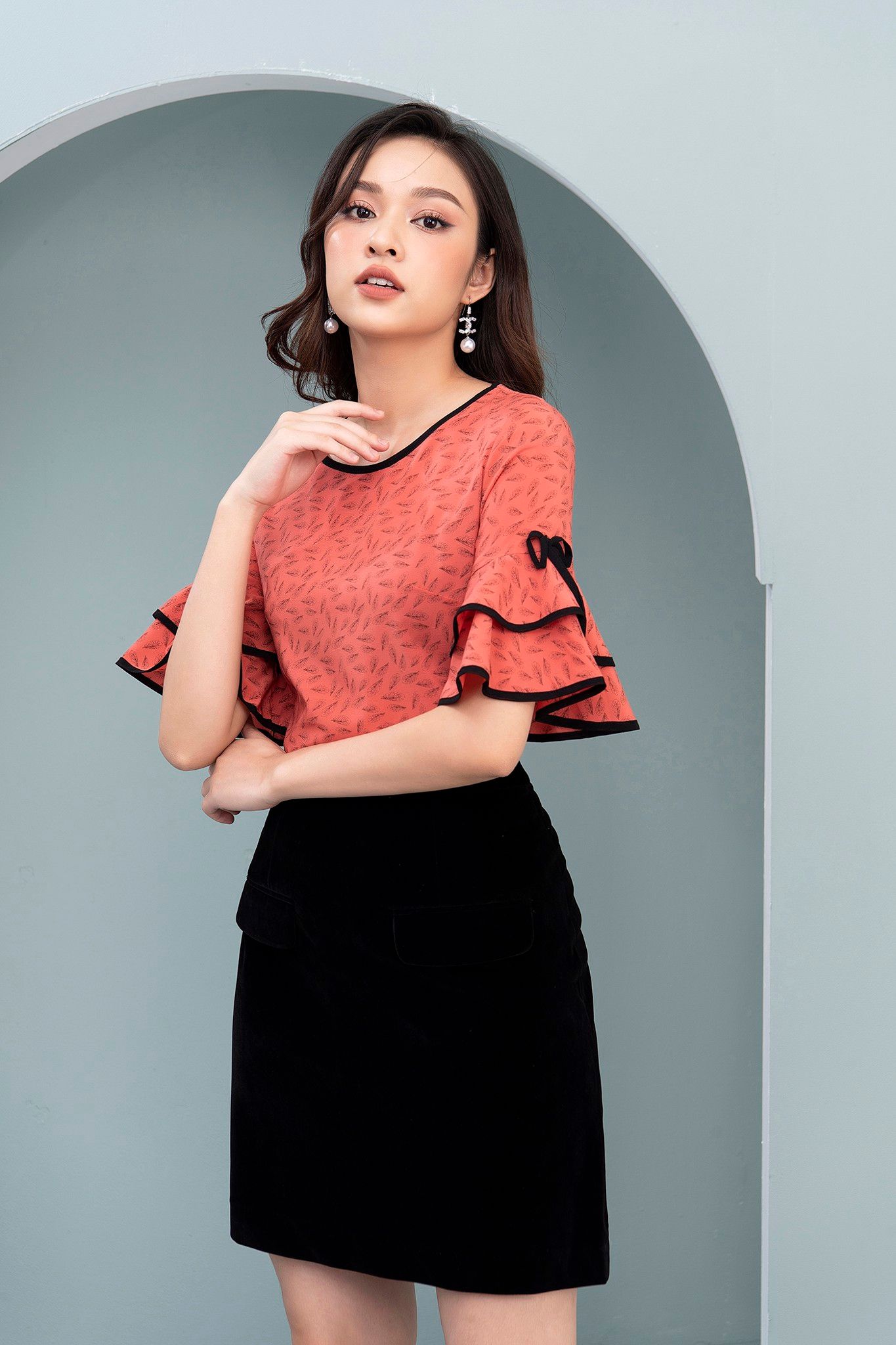 Áo Sơ Mi Lá Tay Loe, Lfsm197- S