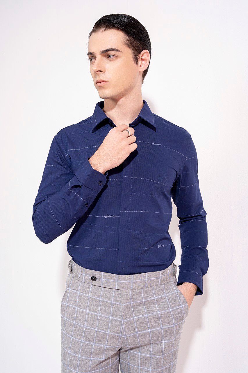 Áo sơ mi sọc, (Tím than tối) - 4SMDS001TTT