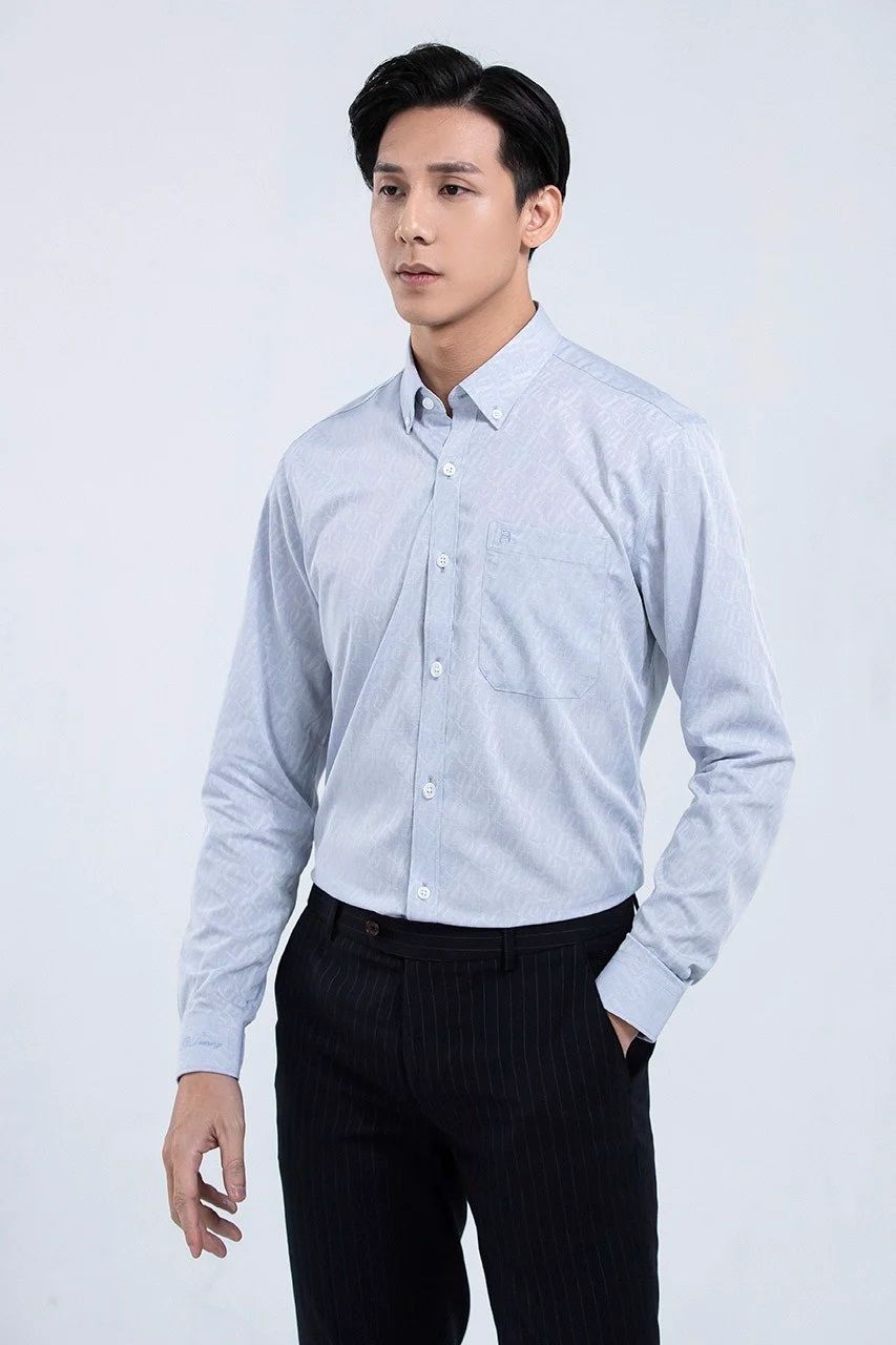 Áo sơ mi dài tay họa tiết (Ghi sáng) SMDH134GHS