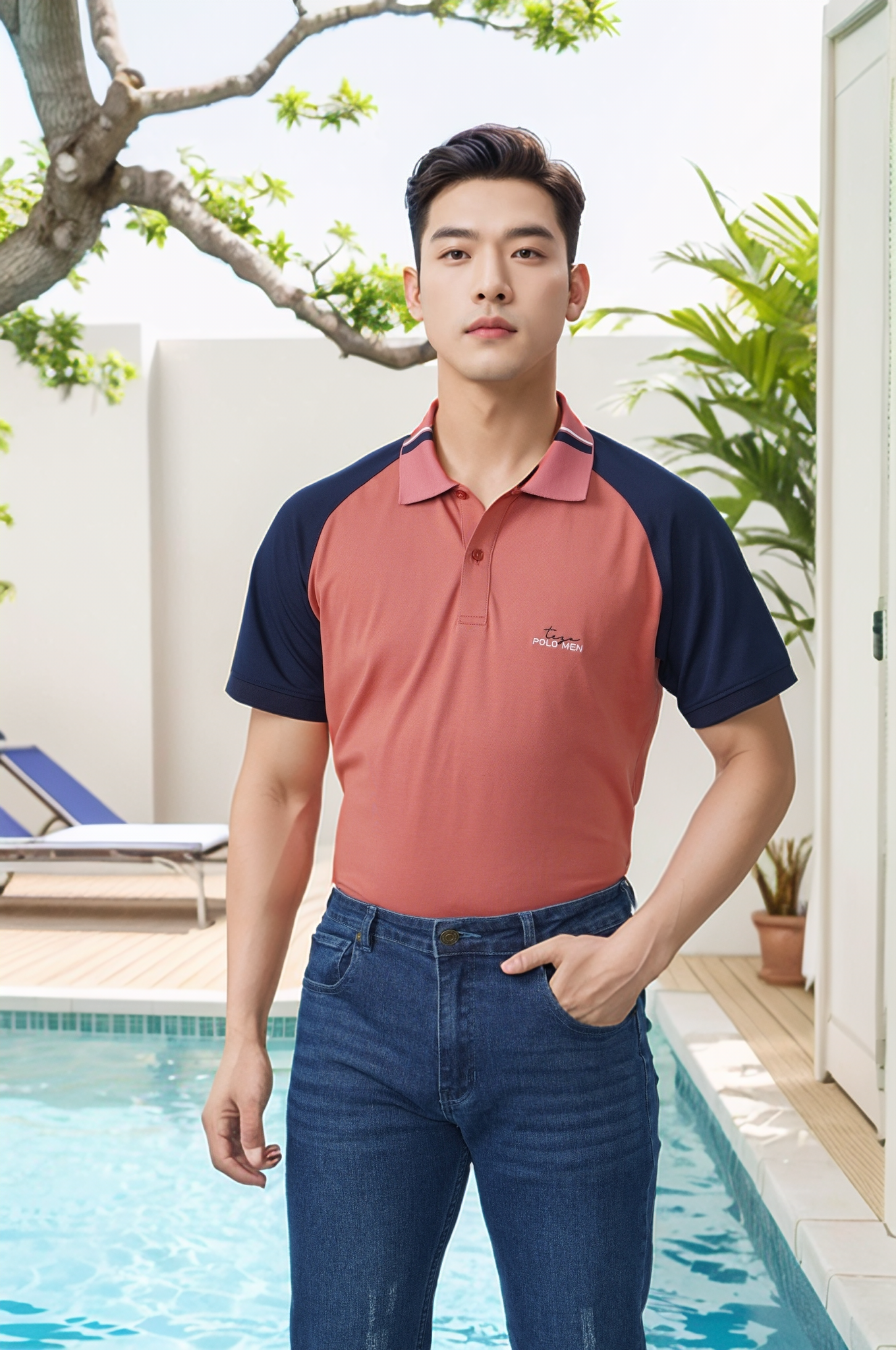 Áo polo nam tay Raglan thêu ngực Tezo - 23APCT034
