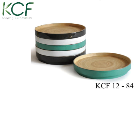 Bamboo round tray with stand - Khay tròn tre có chân đế