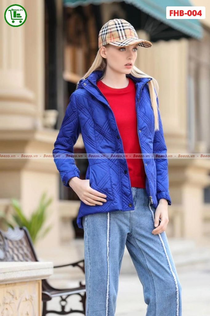 Áo Khoác Nữ Viền Sọc Chéo Màu Xanh Da Trời Hiệu BushBury