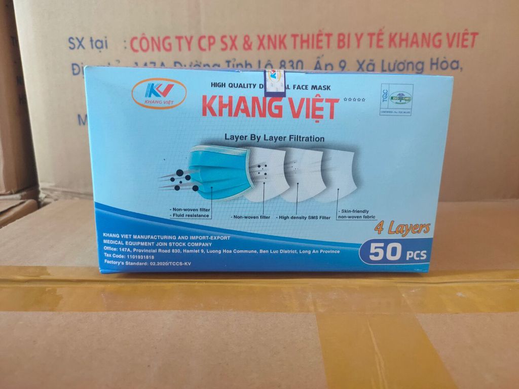 Khẩu Trang Y Tế Khang Việt 4 Lớp (Đủ tiêu chuẩn xuất khẩu châu âu)