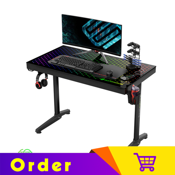 Eureka Gaming General Series GTG-I43 E-sport Home Office E-sports Computer Desk, Glass Desktop & APP Control Lighting