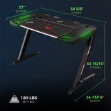 Eureka Gaming® General Series Z2 51'' E-sports Desk with RGB Lights, PC Home Office Gaming Computer Desk, Free Mousepad, Retractable Cup Holder & Headset Hook