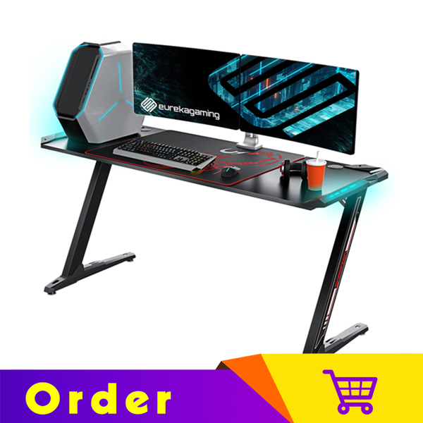 Eureka Ergonomic® 60'' Z Shaped Home Office Gaming Computer Desk with RGB Lights, Black