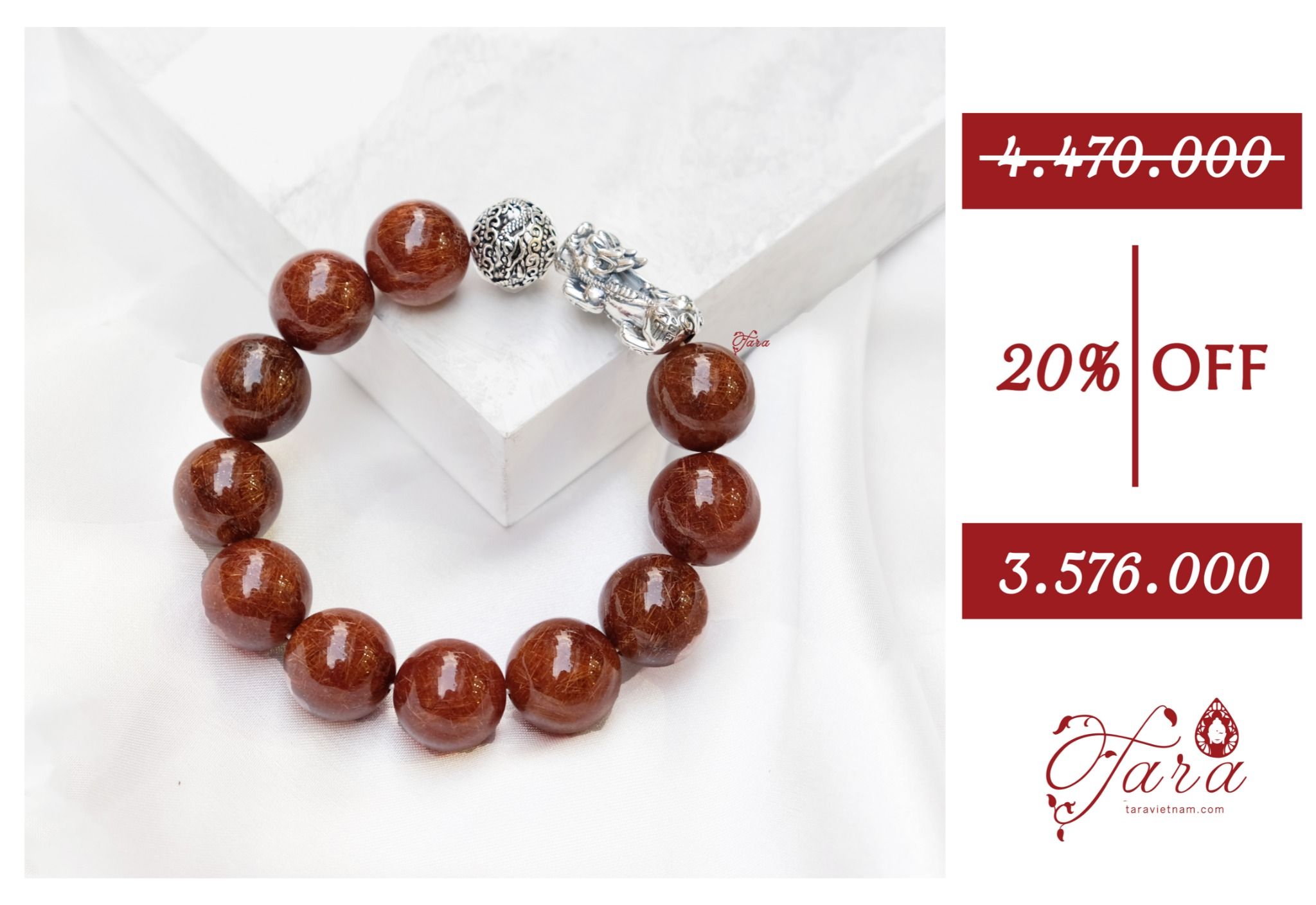 A-SALE - Vòng Thạch anh tóc nâu mix Tỳ Hưu tài lộc dành cho Nam